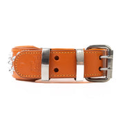 Hand Made Leather Dog Collar - Imperial Orange & Chrome (Wide Fit)