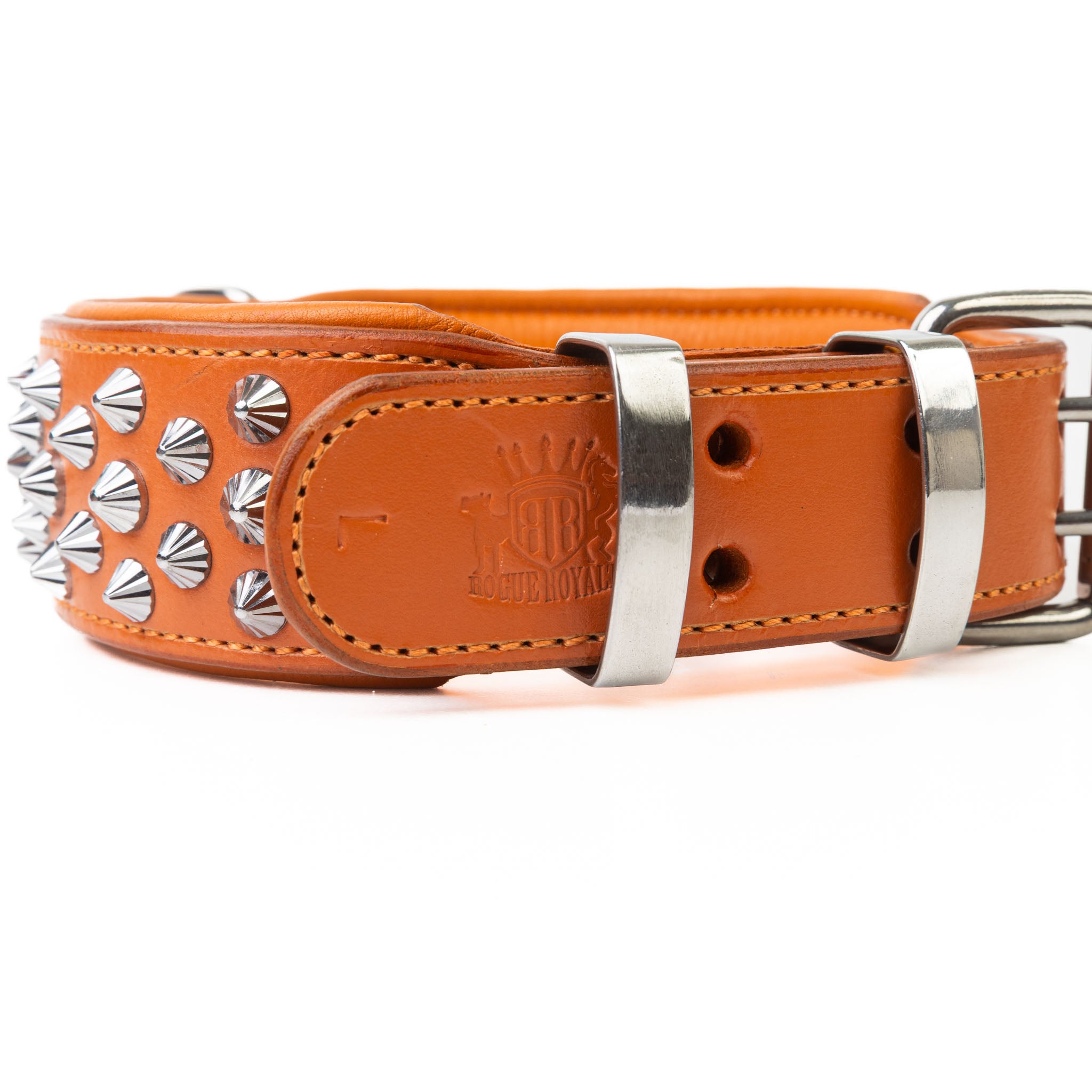 Hand Made Leather Dog Collar - Imperial Orange & Chrome (Wide Fit)