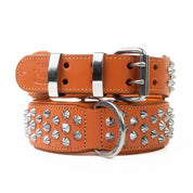 Hand Made Leather Dog Collar - Imperial Orange & Chrome (Wide Fit)