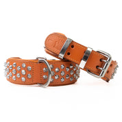 Hand Made Leather Dog Collar - Imperial Orange & Chrome (Wide Fit)