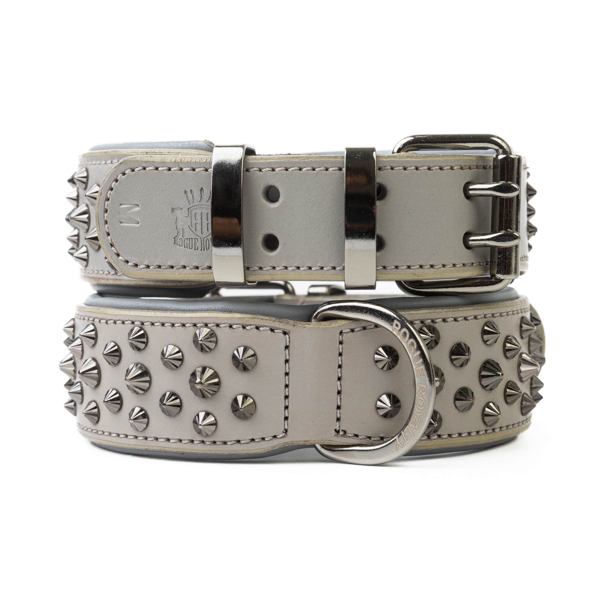 Hand Made Leather Dog Collar - Ruthless Grey & Black (Wide Fit)