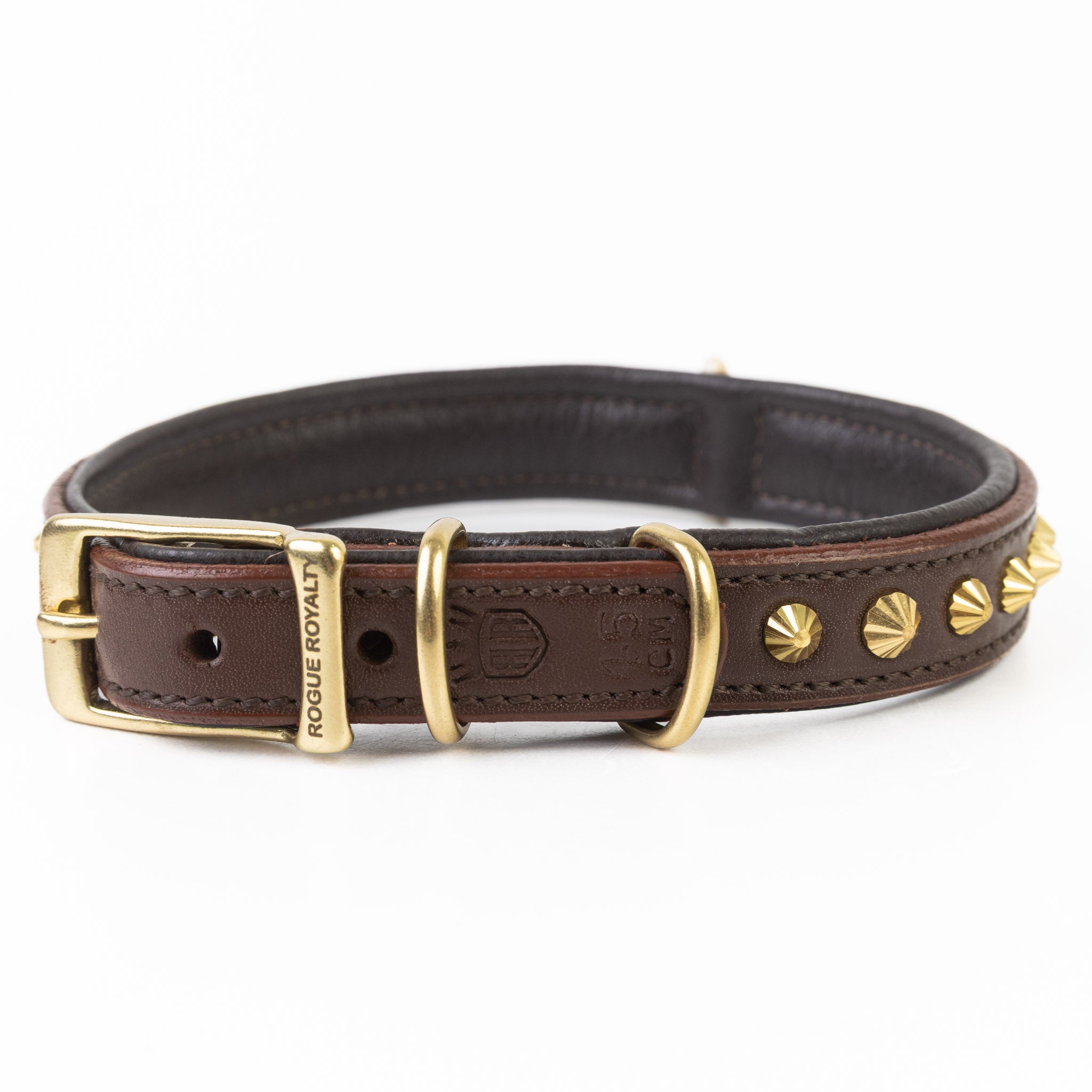Hand Made Leather Dog Collar - Ruthless Brown & Brass (Slim Fit)