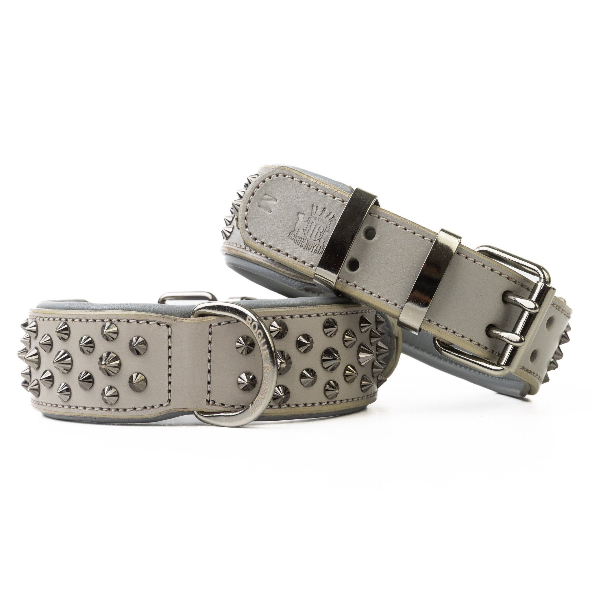 Hand Made Leather Dog Collar - Ruthless Grey & Black (Wide Fit)