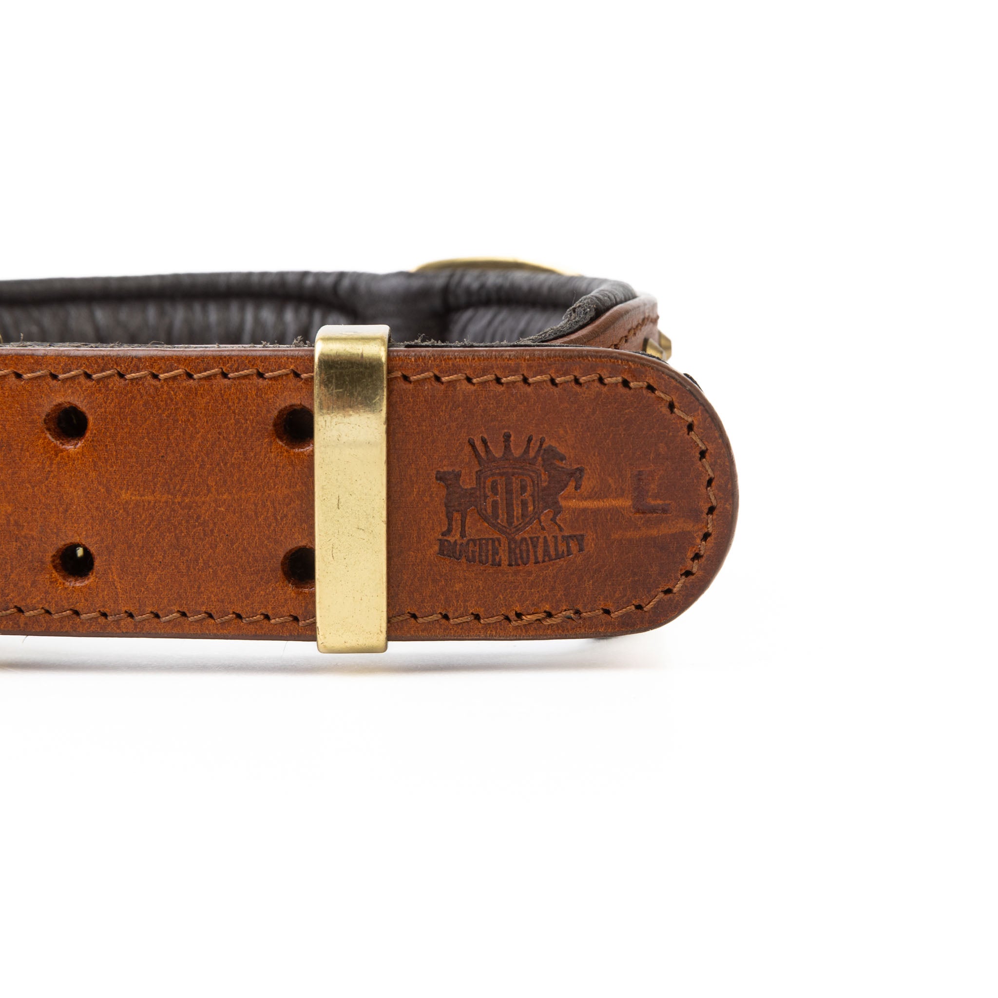 Hand Made Leather Dog Collar - RuffNeck Brown and Brass (Wide Fit)