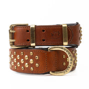 Hand Made Leather Dog Collar - RuffNeck Brown and Brass (Wide Fit)
