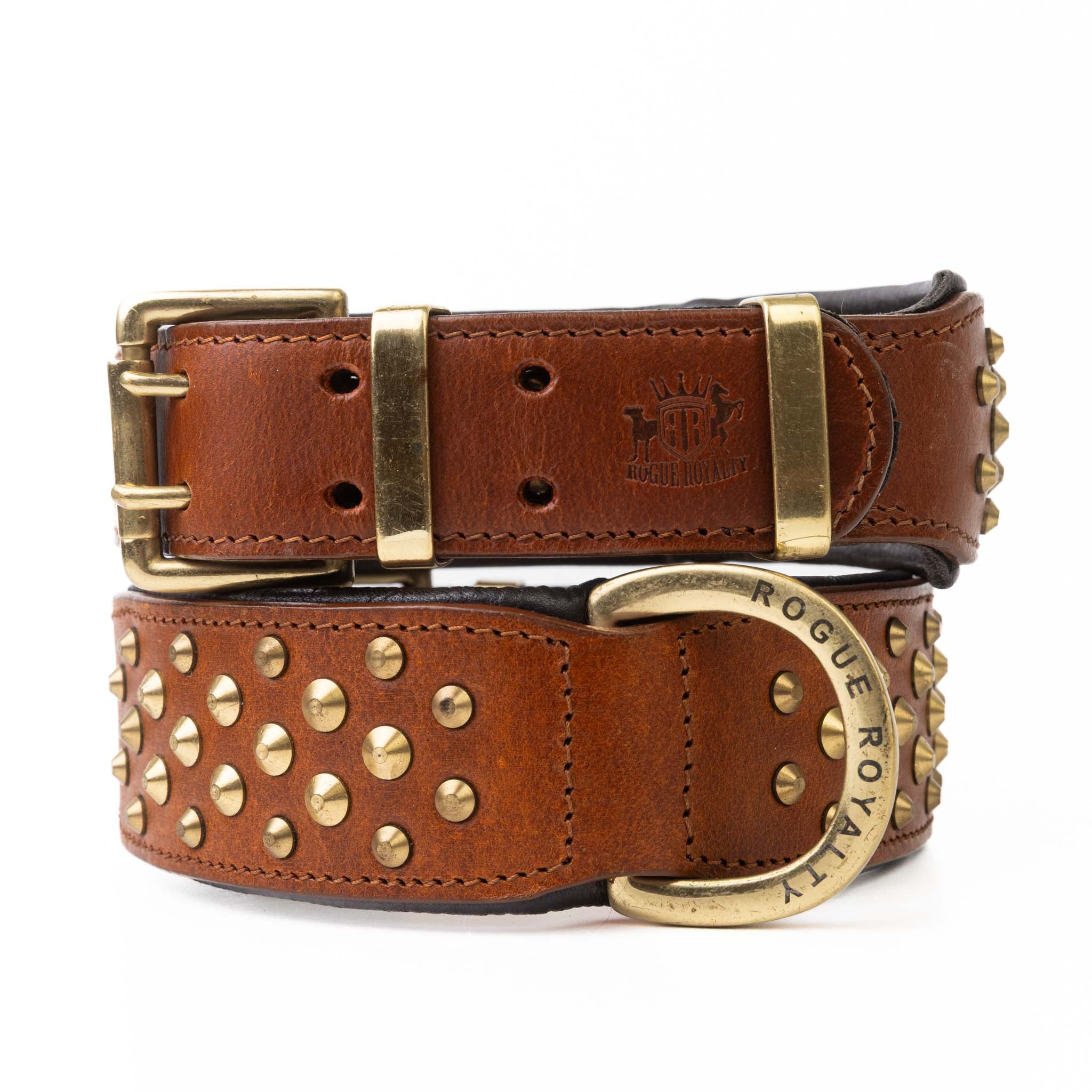 Hand Made Leather Dog Collar - RuffNeck Brown and Brass (Wide Fit)