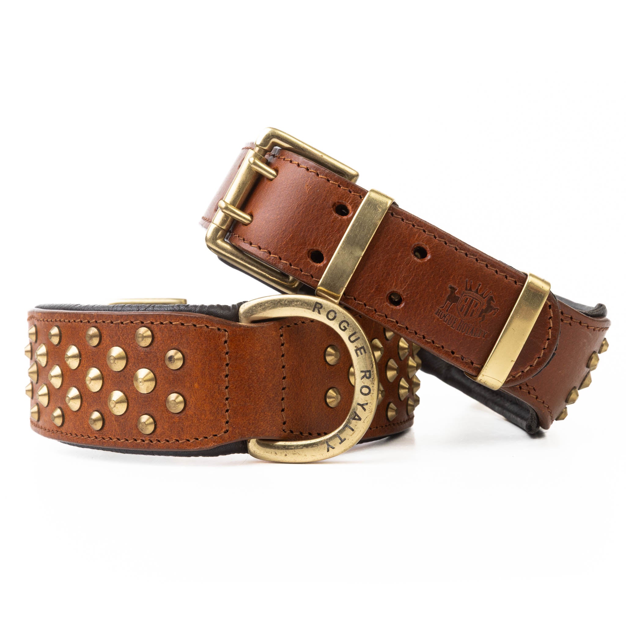 Hand Made Leather Dog Collar - RuffNeck Brown and Brass (Wide Fit)
