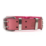 Hand Made Leather Dog Collar - RuffNeck Pink & Chrome (Wide Fit)