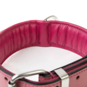 Hand Made Leather Dog Collar - RuffNeck Pink & Chrome (Wide Fit)