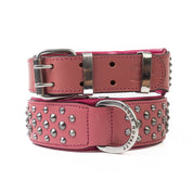 Hand Made Leather Dog Collar - RuffNeck Pink & Chrome (Wide Fit)