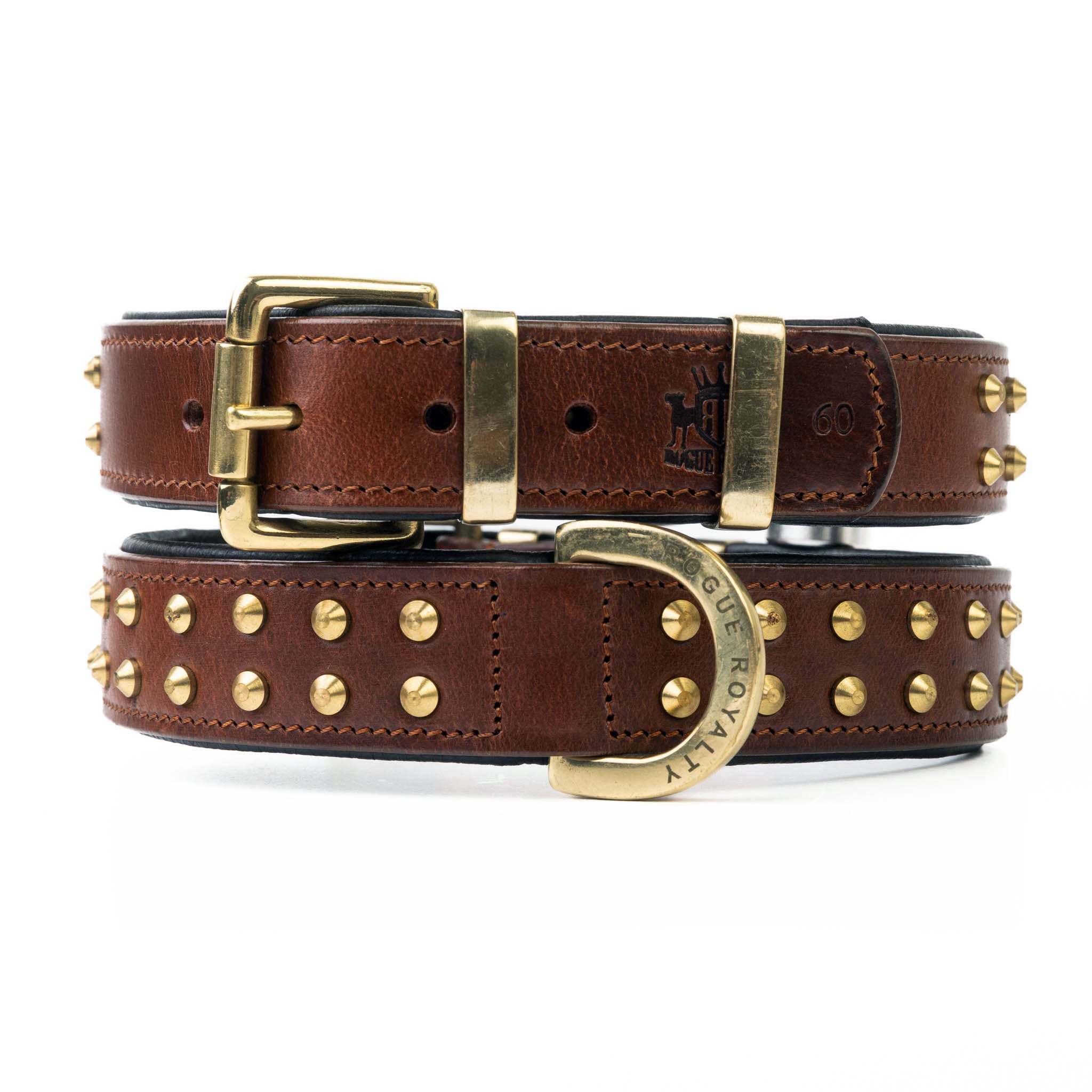 Hand Made Leather Dog Collar- RuffNeck Brown & Brass (Regular Fit)