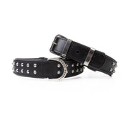 Hand Made Leather Dog Collar- RuffNeck Black & Chrome (Regular Fit)