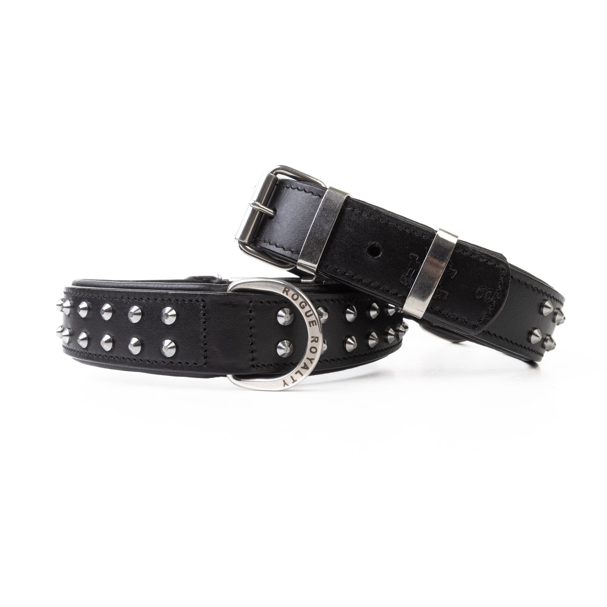 Hand Made Leather Dog Collar- RuffNeck Black & Chrome (Regular Fit)