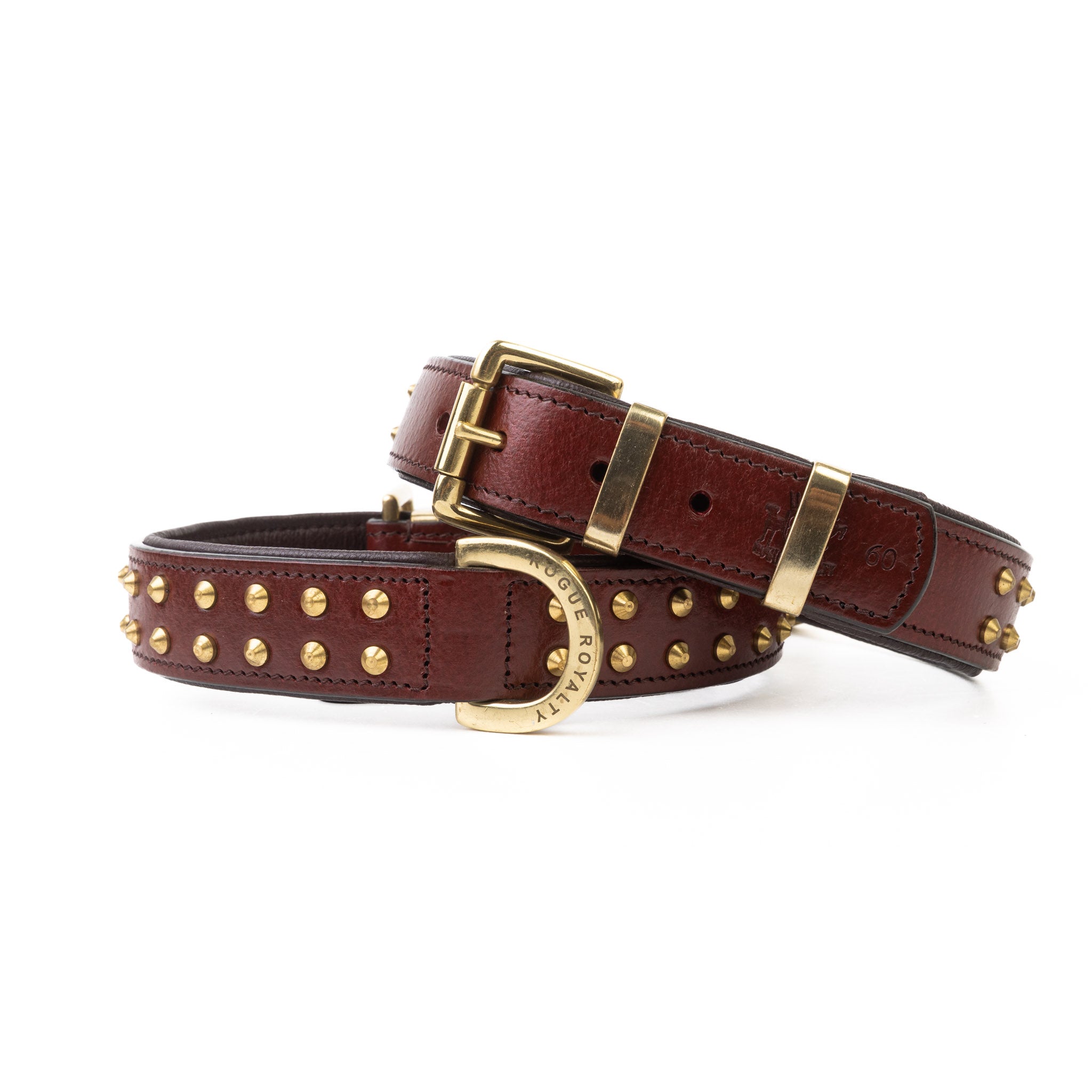 Hand Made Leather Dog Collar- RuffNeck Cherry & Brass (Regular Fit)