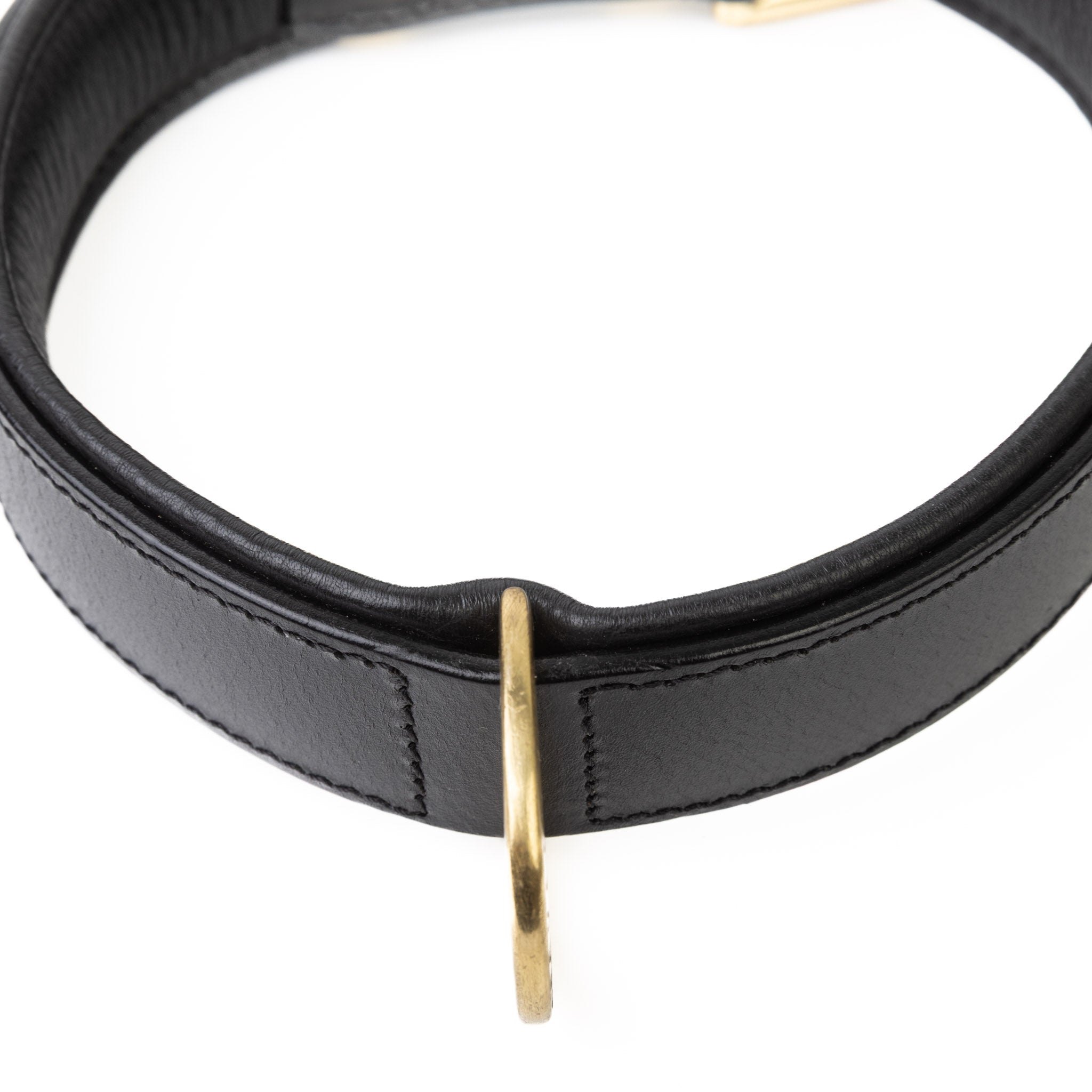 Hand Made Leather Dog Collar- Classic  Black & Brass (Regular Fit)