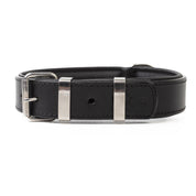 Hand Made Leather Dog Collar Black & Chrome Classic (Regular Fit)