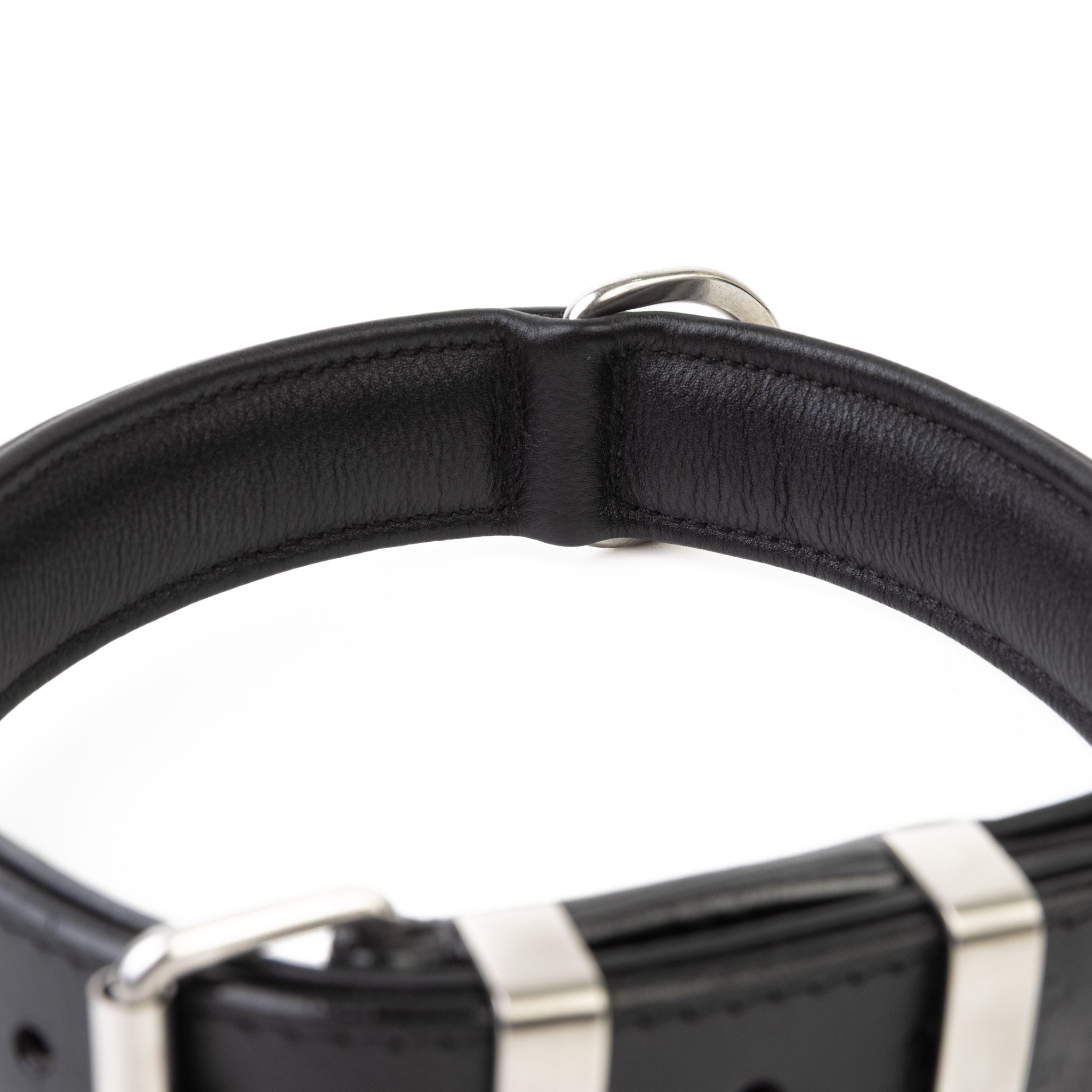 Hand Made Leather Dog Collar Black & Chrome Classic (Regular Fit)