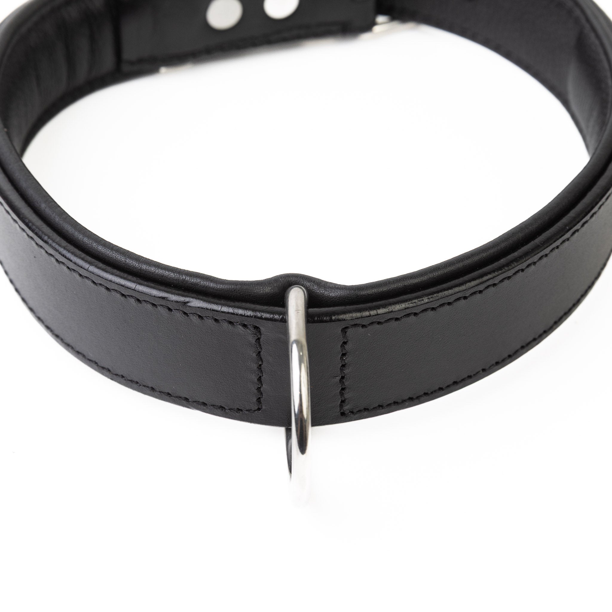 Hand Made Leather Dog Collar Black & Chrome Classic (Regular Fit)