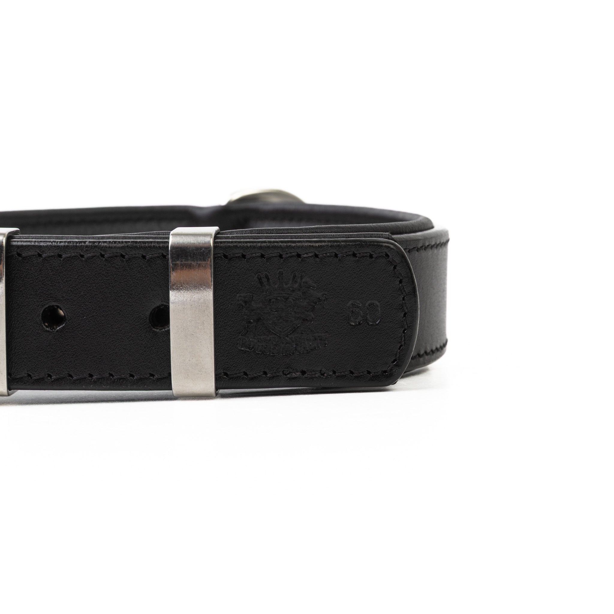 Hand Made Leather Dog Collar Black & Chrome Classic (Regular Fit)