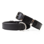 Hand Made Leather Dog Collar Black & Chrome Classic (Regular Fit)