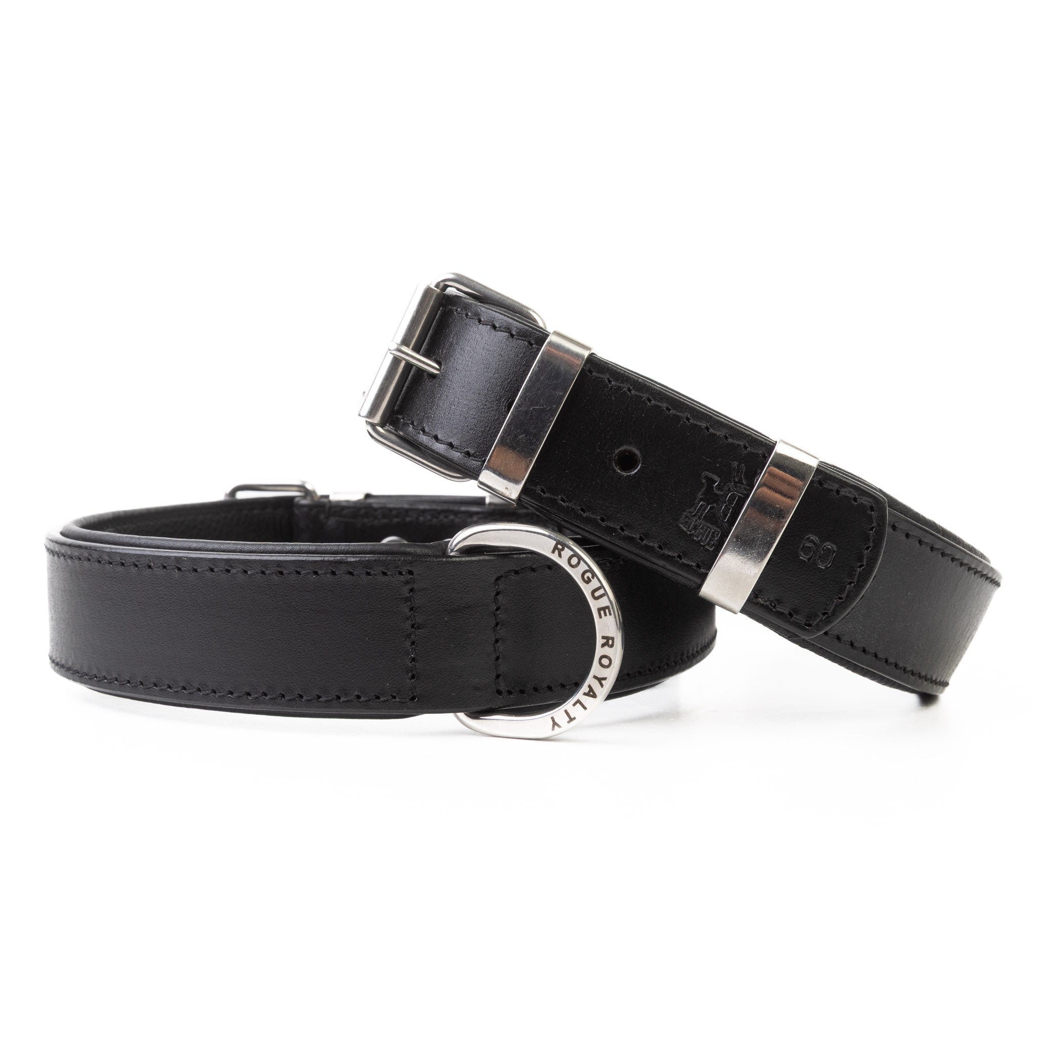 Hand Made Leather Dog Collar Black & Chrome Classic (Regular Fit)