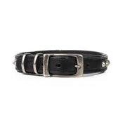 Hand Made Leather Dog Collar - Imperial Black & Chrome (Slim Fit)