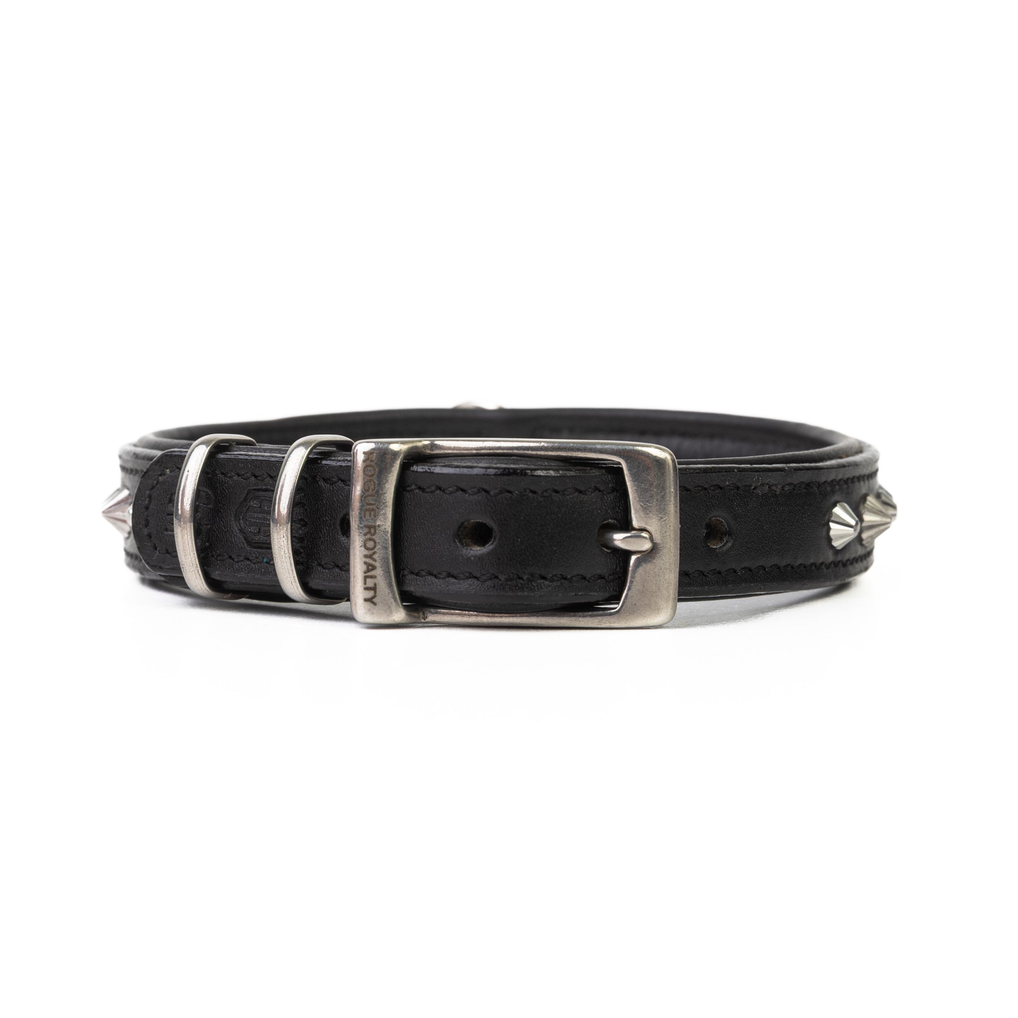 Hand Made Leather Dog Collar - Imperial Black & Chrome (Slim Fit)