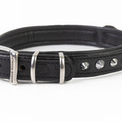 Hand Made Leather Dog Collar - Imperial Black & Chrome (Slim Fit)