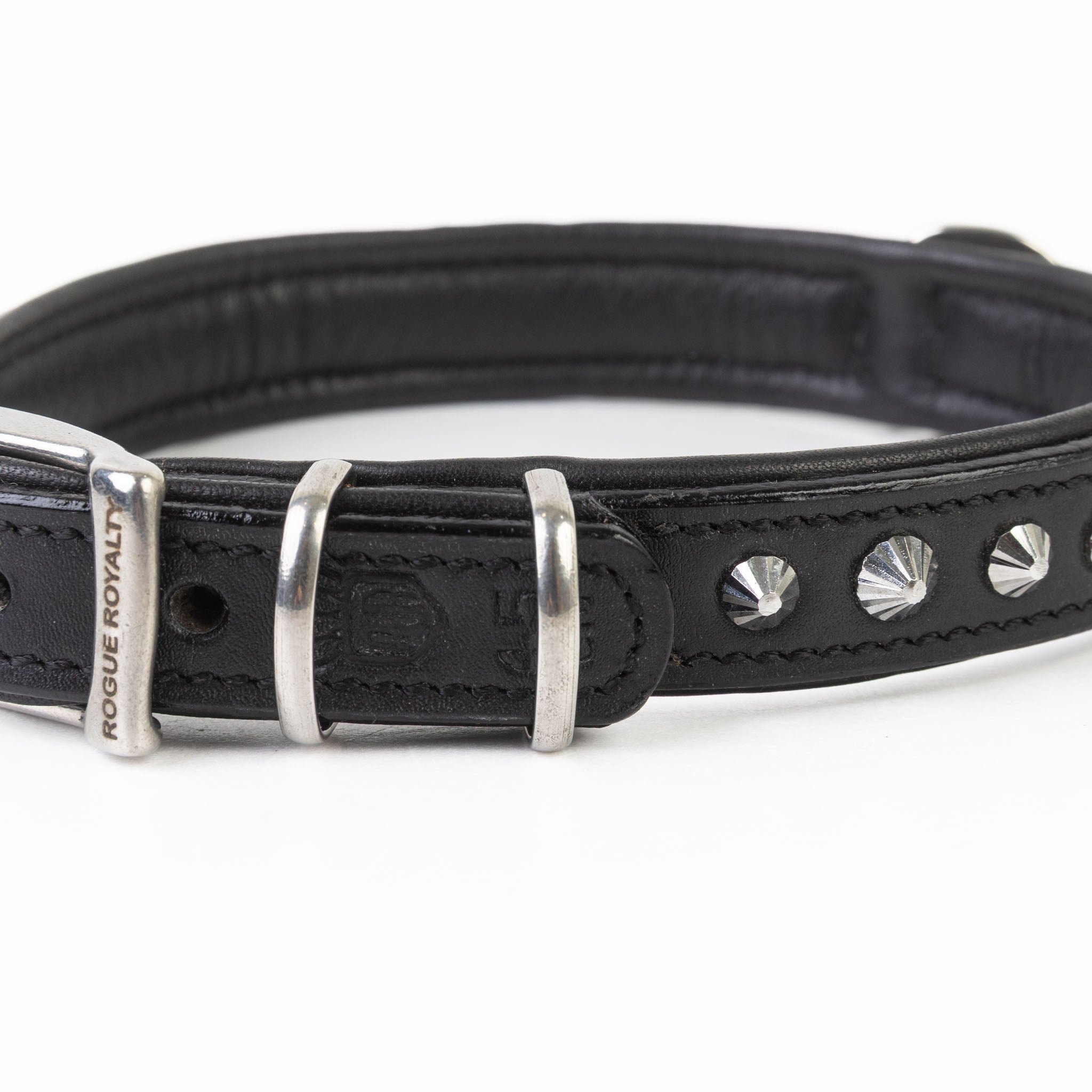 Hand Made Leather Dog Collar - Imperial Black & Chrome (Slim Fit)