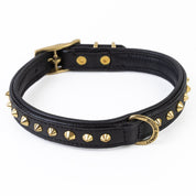 Hand Made Leather Dog Collar - Ruthless Black & Brass (Slim Fit)