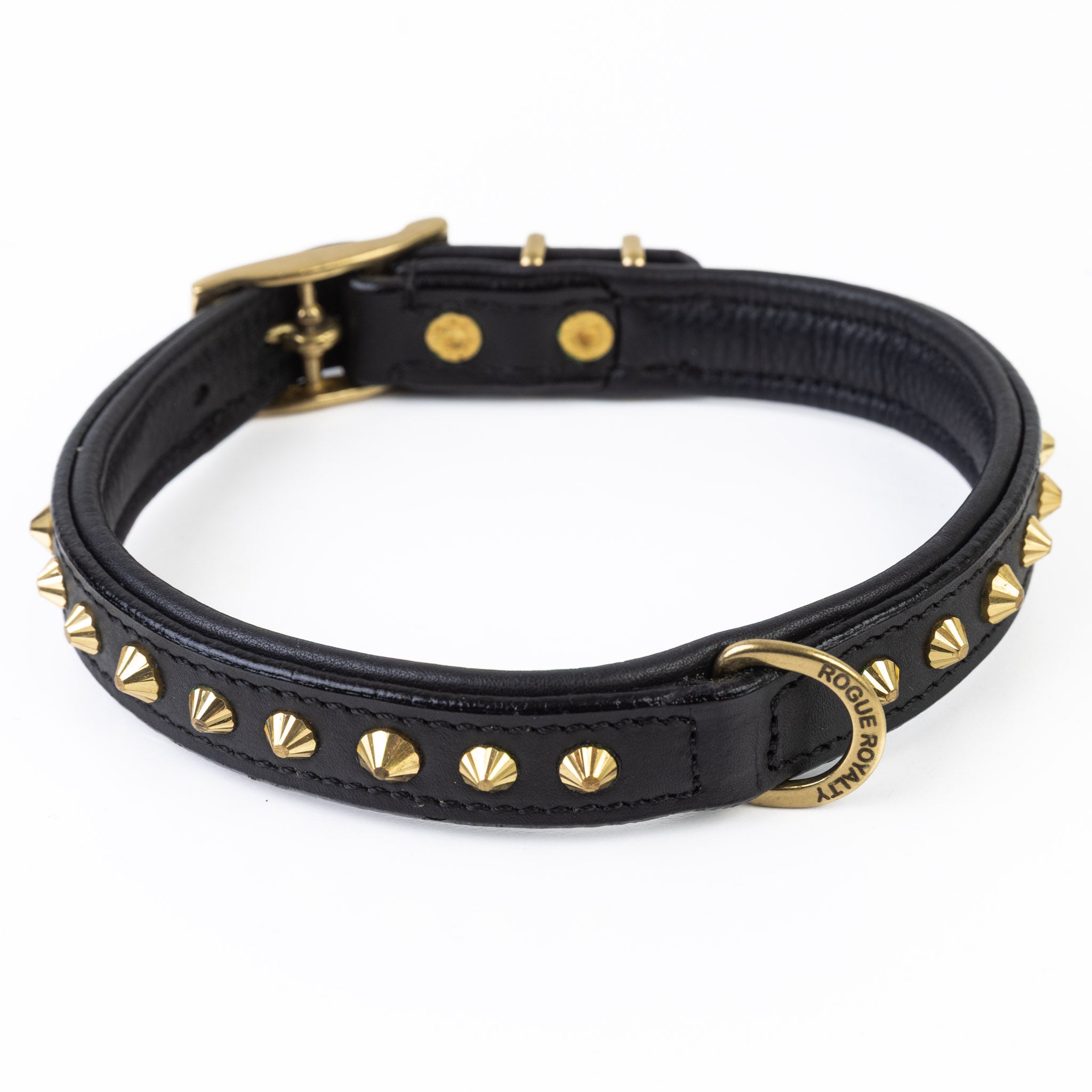 Hand Made Leather Dog Collar - Ruthless Black & Brass (Slim Fit)