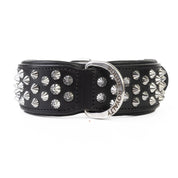 Hand Made Leather Dog Collar - Imperial Black & Chrome (Wide Fit)