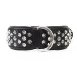 Hand Made Leather Dog Collar - Imperial Black & Chrome (Wide Fit)