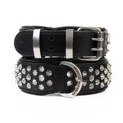 Hand Made Leather Dog Collar - Imperial Black & Chrome (Wide Fit)