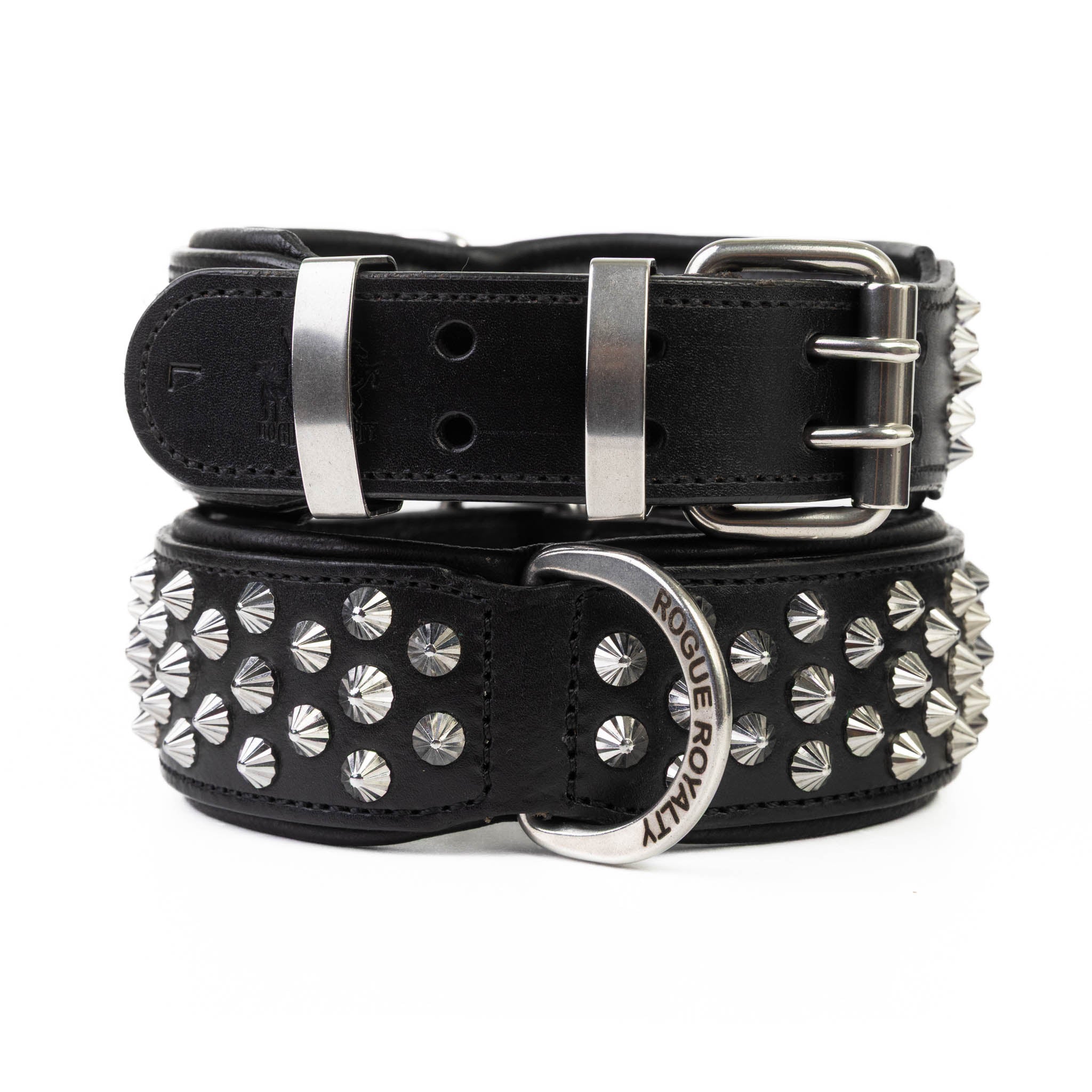 Hand Made Leather Dog Collar - Imperial Black & Chrome (Wide Fit)