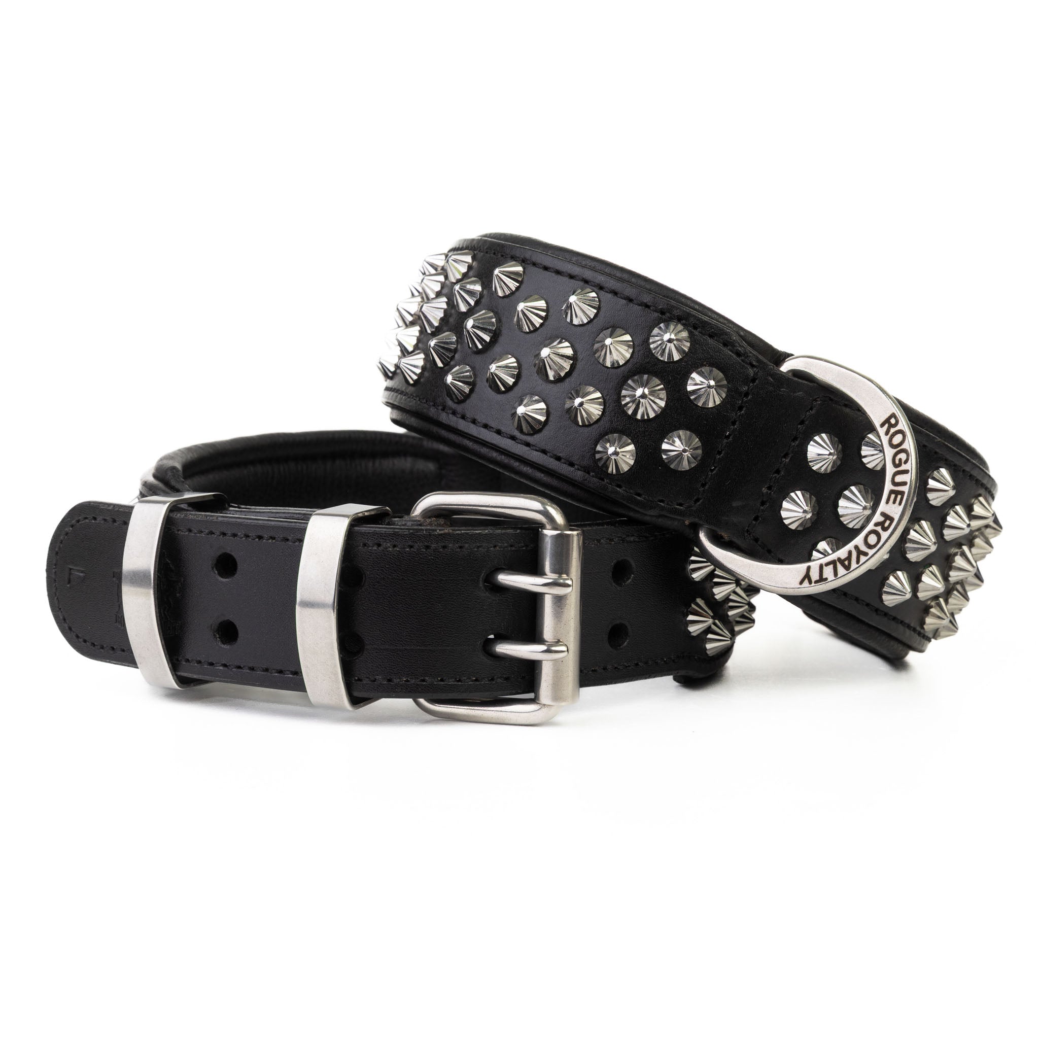 Hand Made Leather Dog Collar - Imperial Black & Chrome (Wide Fit)