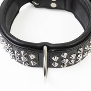 Hand Made Leather Dog Collar - Imperial Black & Chrome (Wide Fit)