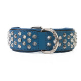 Hand Made Leather Dog Collar - Imperial Blue & Chrome (Wide Fit)