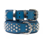 Hand Made Leather Dog Collar - Imperial Blue & Chrome (Wide Fit)