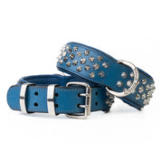 Hand Made Leather Dog Collar - Imperial Blue & Chrome (Wide Fit)