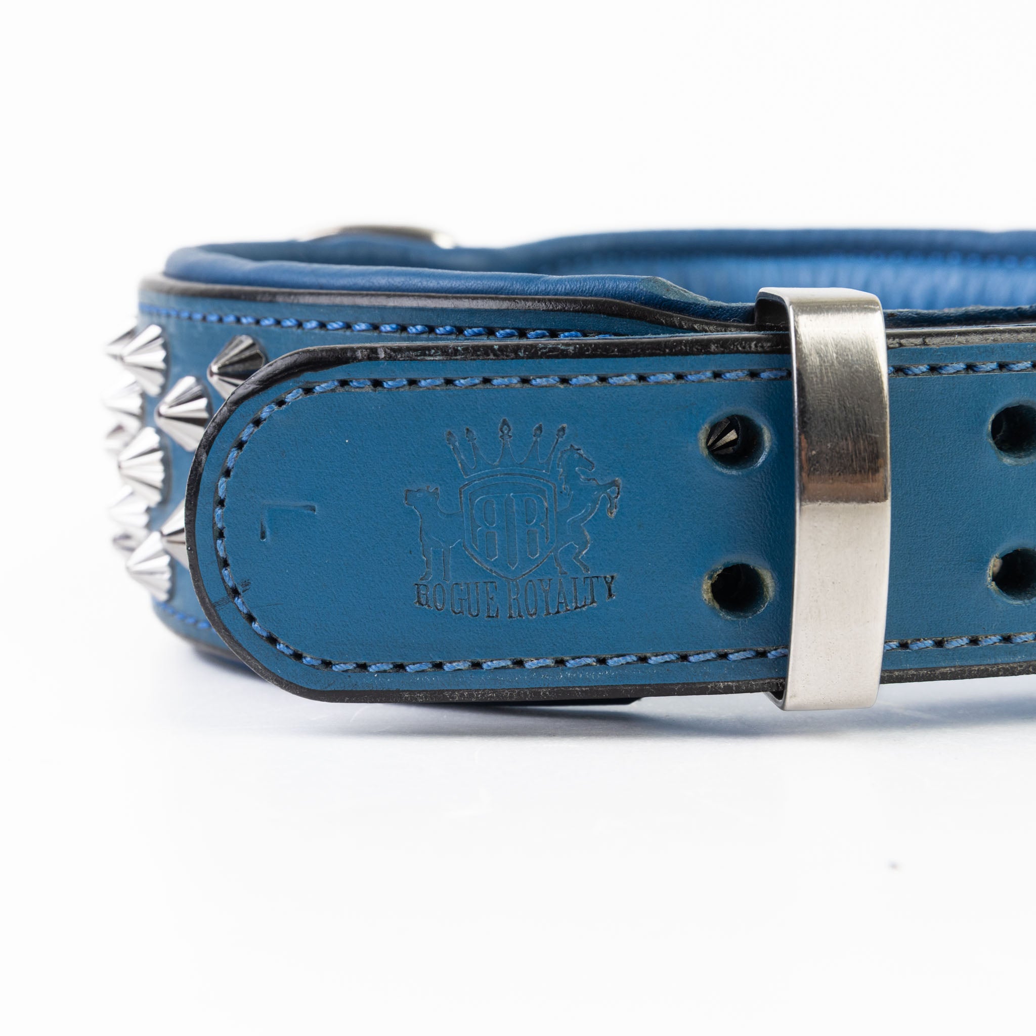 Hand Made Leather Dog Collar - Imperial Blue & Chrome (Wide Fit)