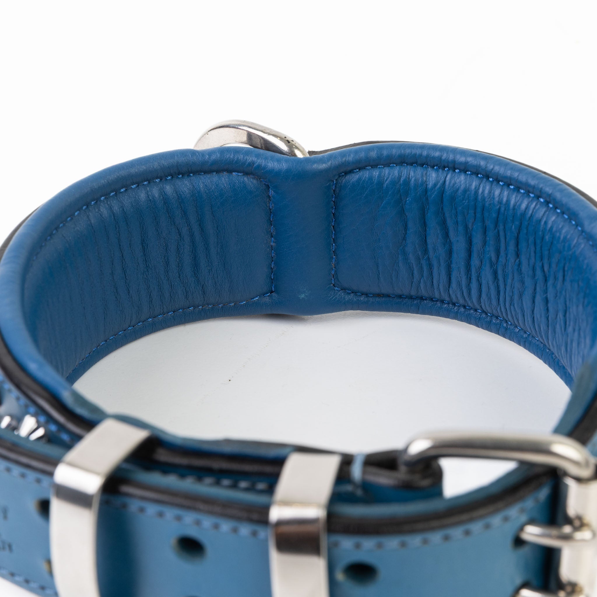 Hand Made Leather Dog Collar - Imperial Blue & Chrome (Wide Fit)