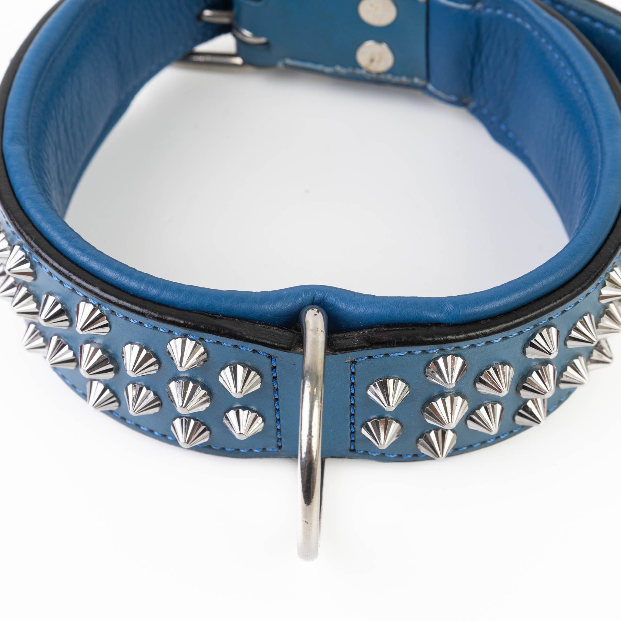 Hand Made Leather Dog Collar - Imperial Blue & Chrome (Wide Fit)