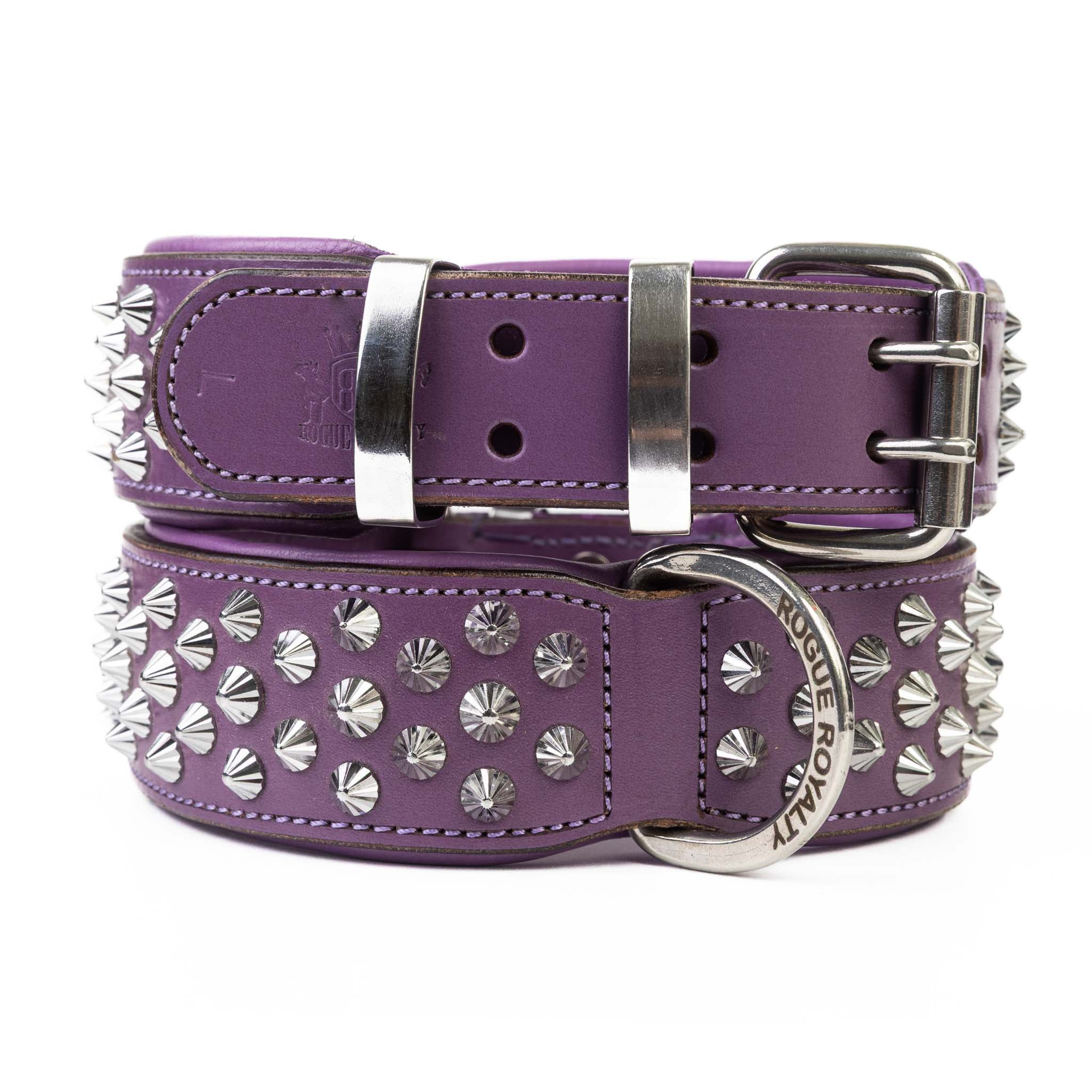 Hand Made Leather Dog Collar - Imperial Purple & Chrome (Wide Fit)