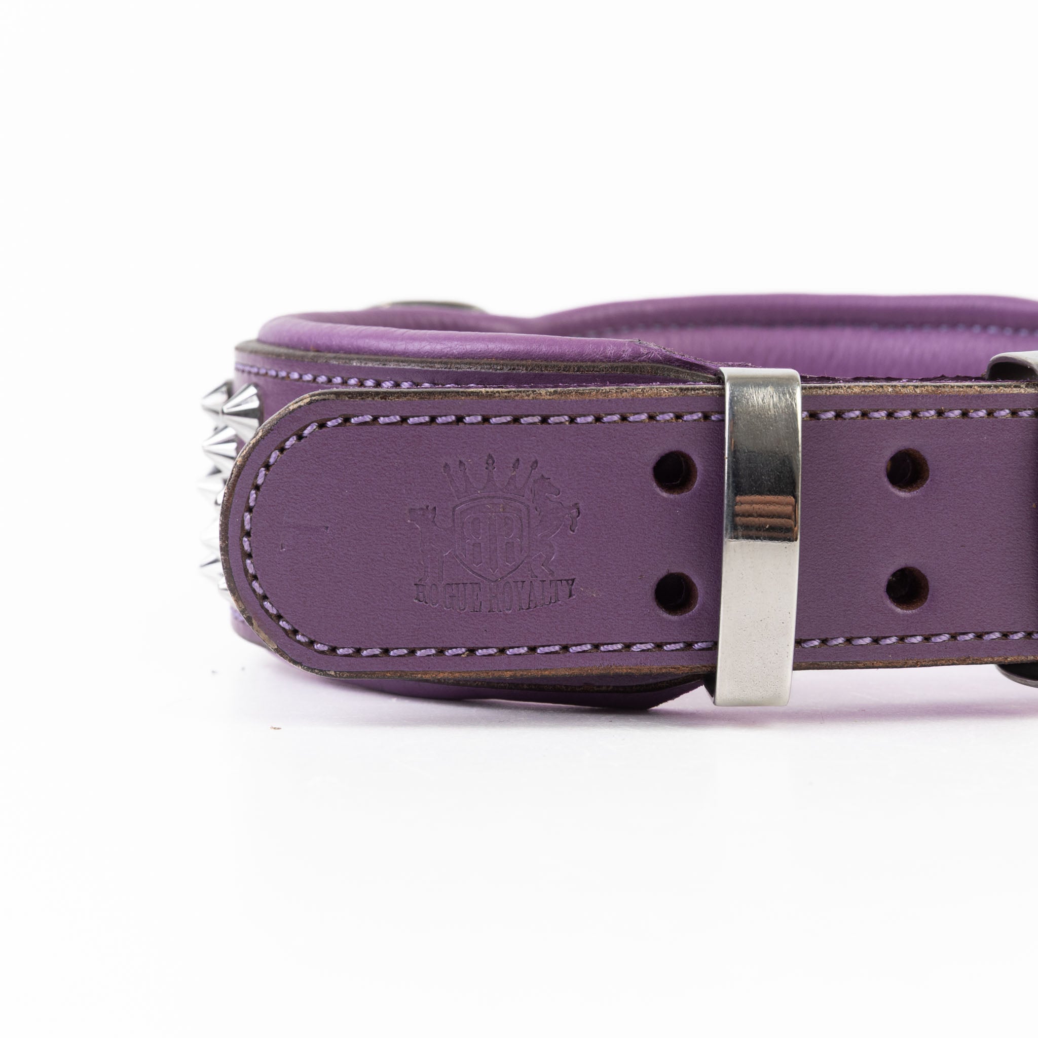 Hand Made Leather Dog Collar - Imperial Purple & Chrome (Wide Fit)