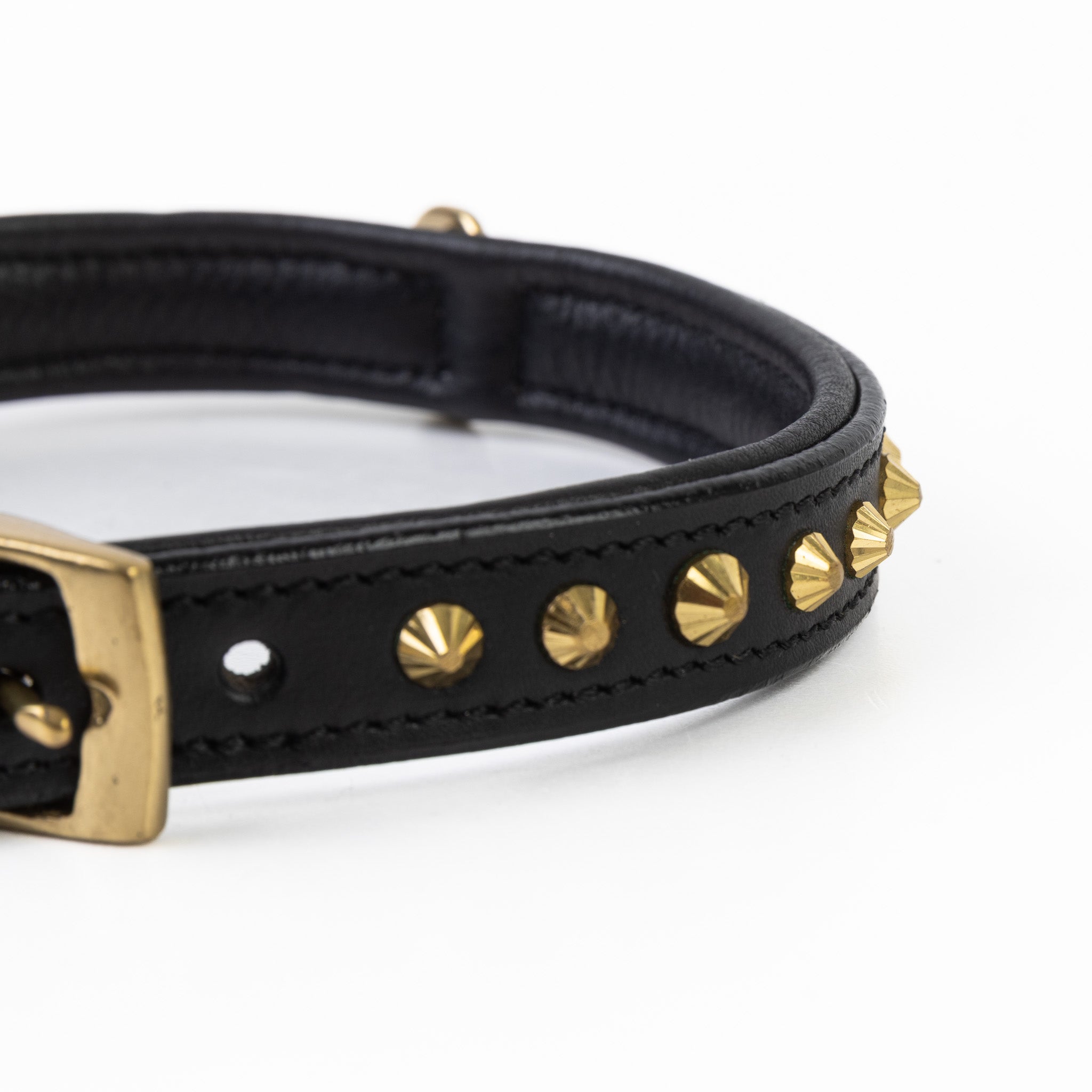 Hand Made Leather Dog Collar - Ruthless Black & Brass (Slim Fit)