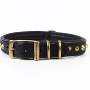Hand Made Leather Dog Collar - Ruthless Black & Brass (Slim Fit)