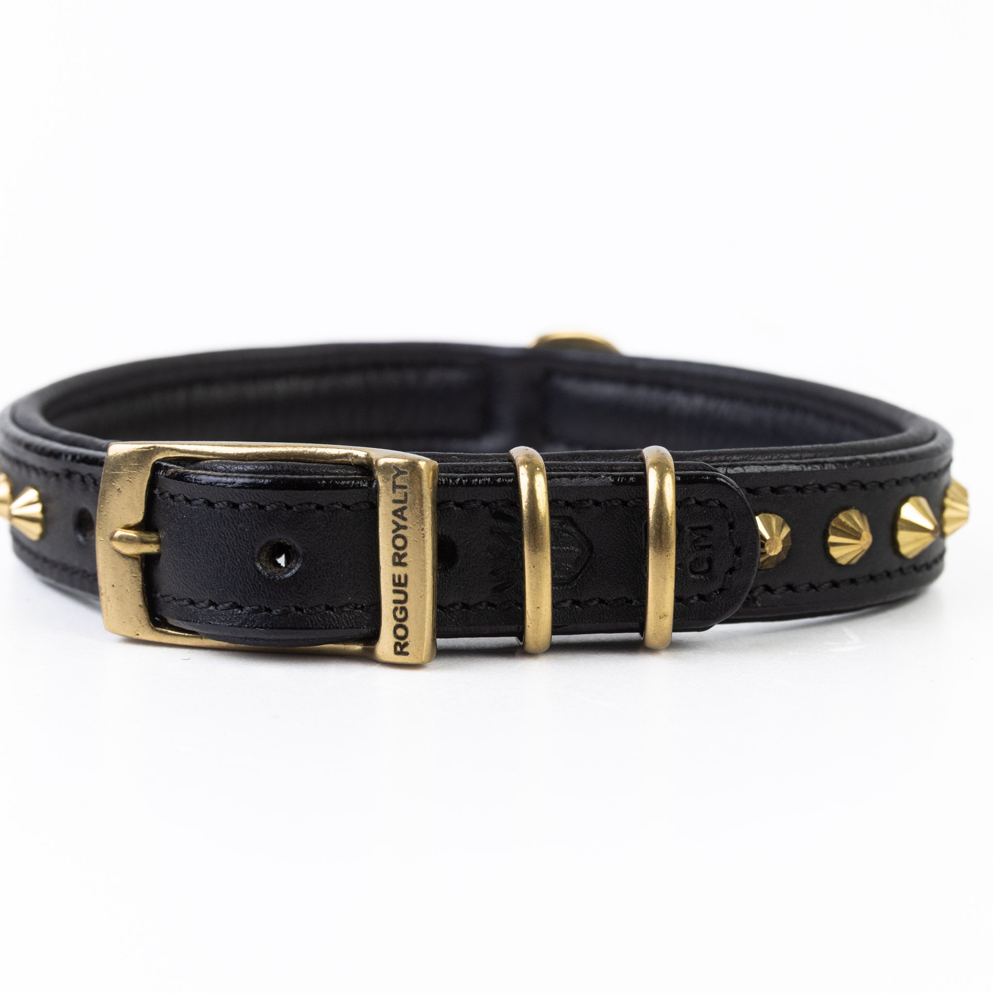 Hand Made Leather Dog Collar - Ruthless Black & Brass (Slim Fit)