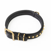 Hand Made Leather Dog Collar - Ruthless Black & Brass (Slim Fit)