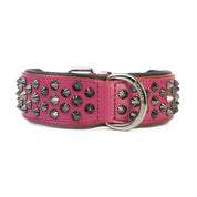 Hand Made Leather Dog Collar - Ruthless Pink & Black (Wide Fit)